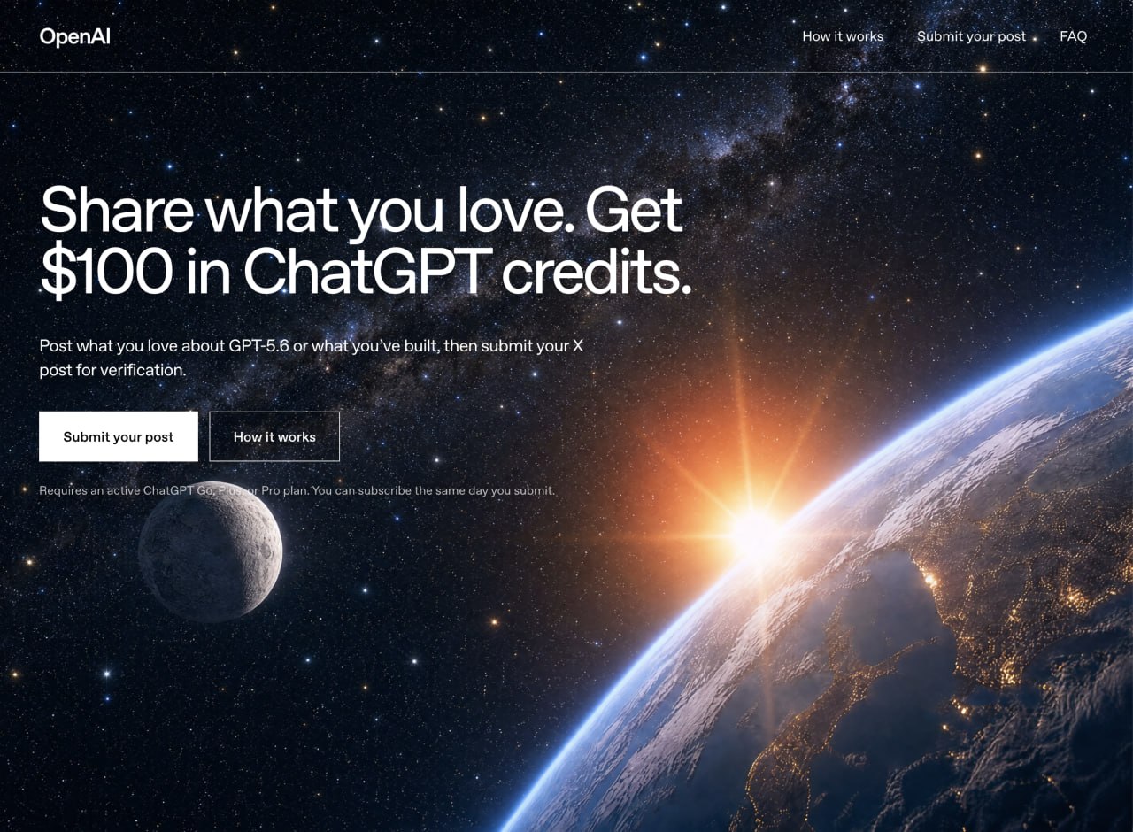 Иллюстрация к материалу «OpenAI раздаёт $100 кредитов за пост в X про GPT-5.6»